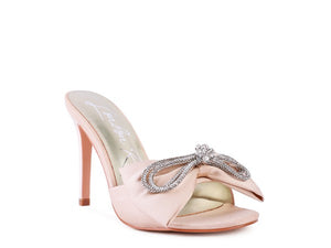 
            
                Load image into Gallery viewer, Crystal Bow Satin High Heeled Sandals
            
        