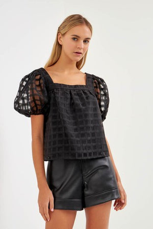 Gridded Organza Top