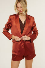 Queen of Fall Satin Blazer Set (Rust)