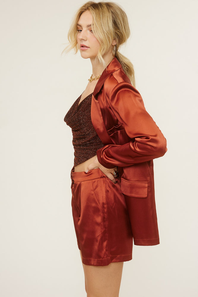 Queen of Fall Satin Blazer Set (Rust)