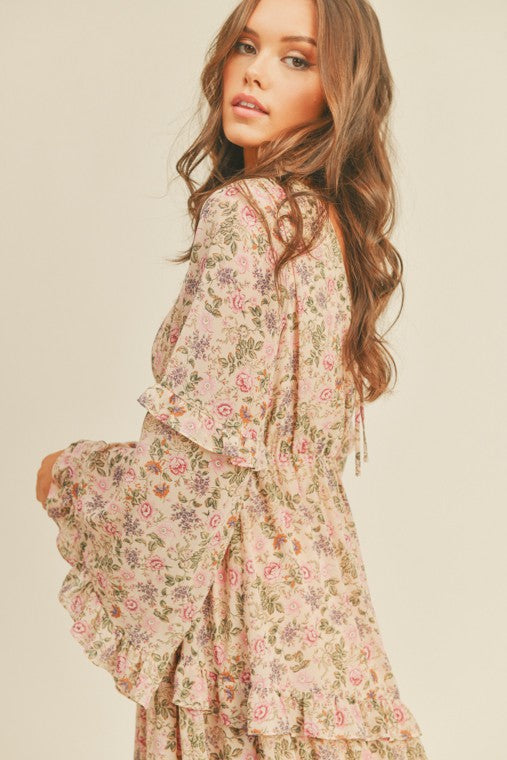 Spring Floral Print Midi Dress