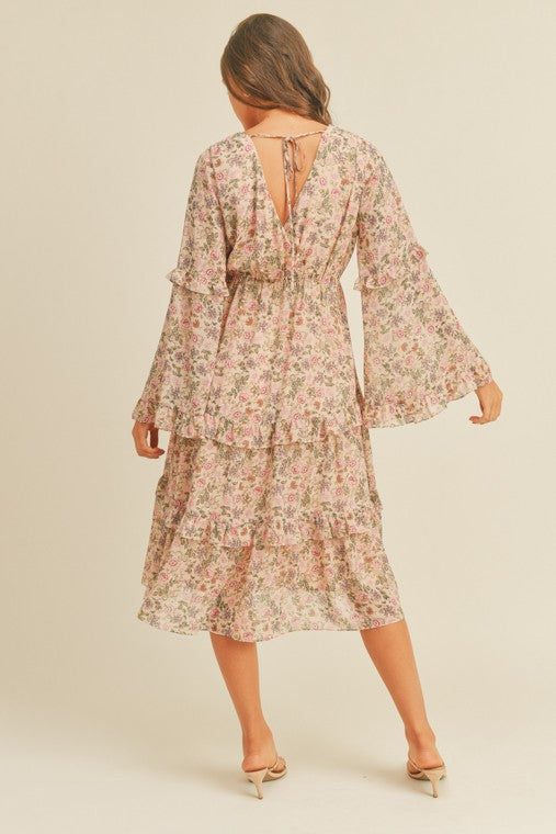 Spring Floral Print Midi Dress