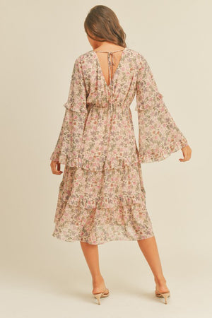 Spring Floral Print Midi Dress