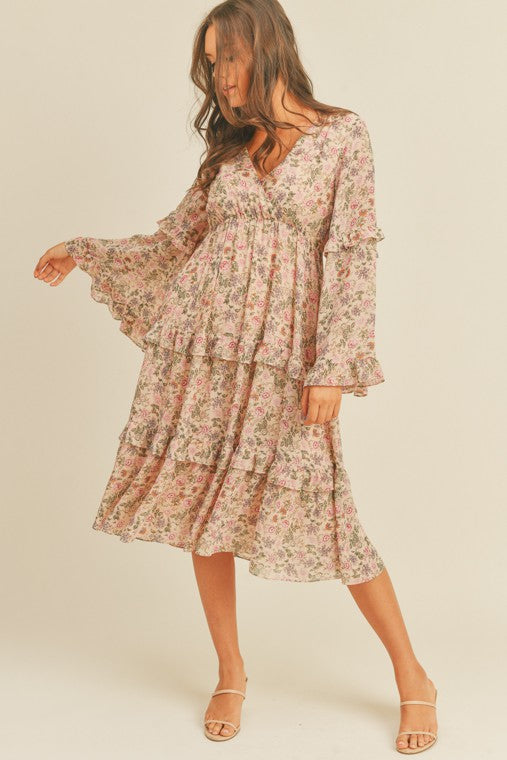 Spring Floral Print Midi Dress