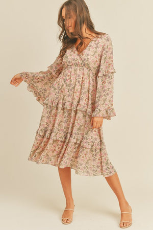 Spring Floral Print Midi Dress
