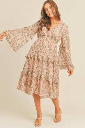 Spring Floral Print Midi Dress