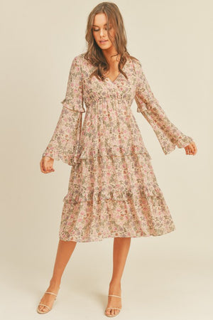 Spring Floral Print Midi Dress
