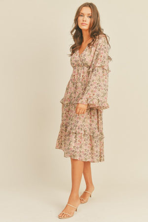 Spring Floral Print Midi Dress