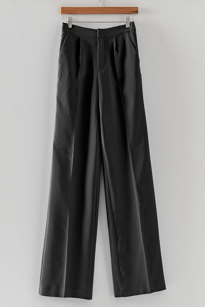 Wide Leg Elastic Back Slacks (Black)