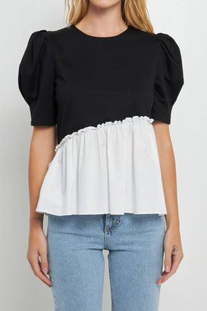 Mixed Media Peplum Contrast Top