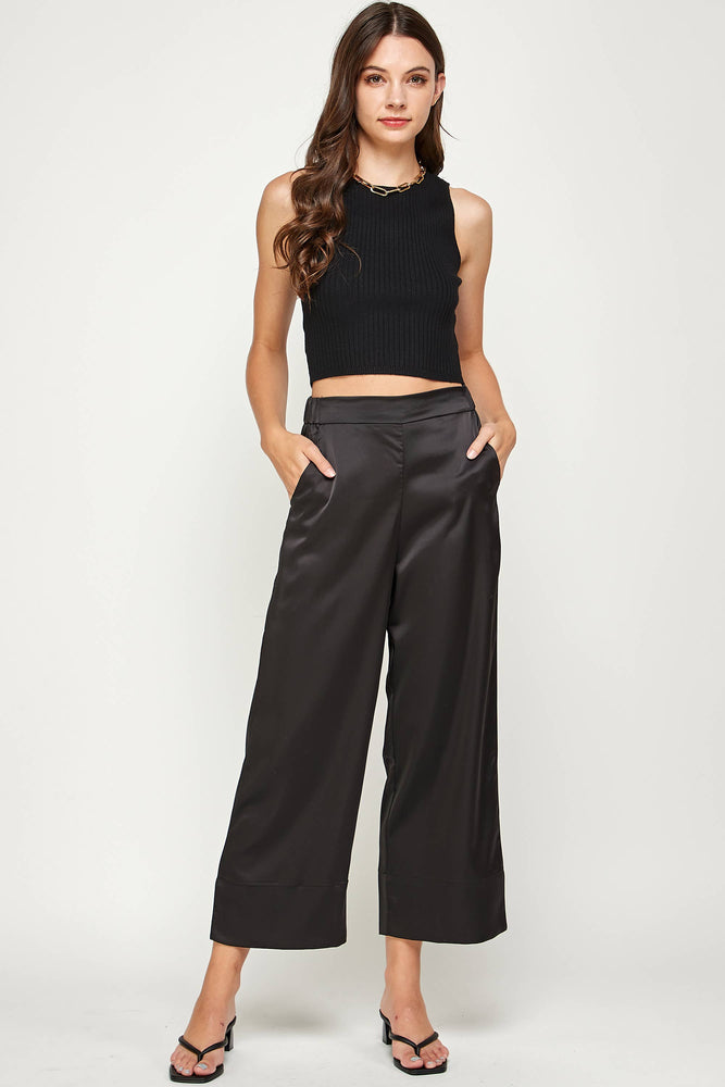 Satin Sheen Cropped Dress Pant