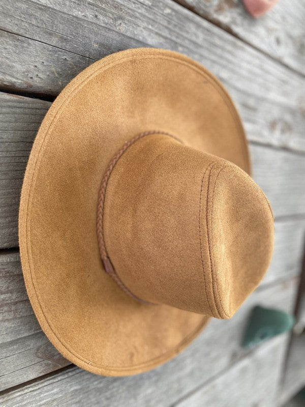 Faux Suede Wide Brim Panama Hat