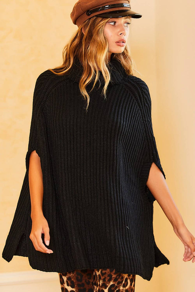 
            
                Load image into Gallery viewer, Turtle Neck Solid Sweater Cape - ClassyQueen_Boutique
            
        