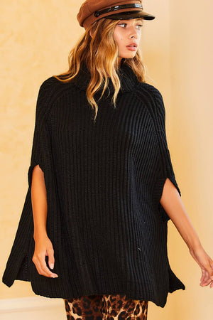 Turtle Neck Solid Sweater Cape - ClassyQueen_Boutique