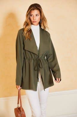 Lapel Collar Strap Jacket - ClassyQueen_Boutique
