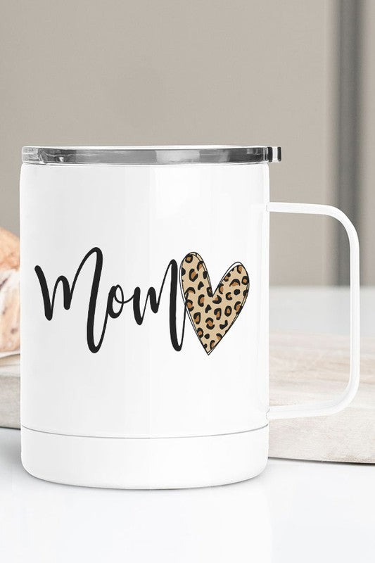 Mom Script Leopard Heart Mug