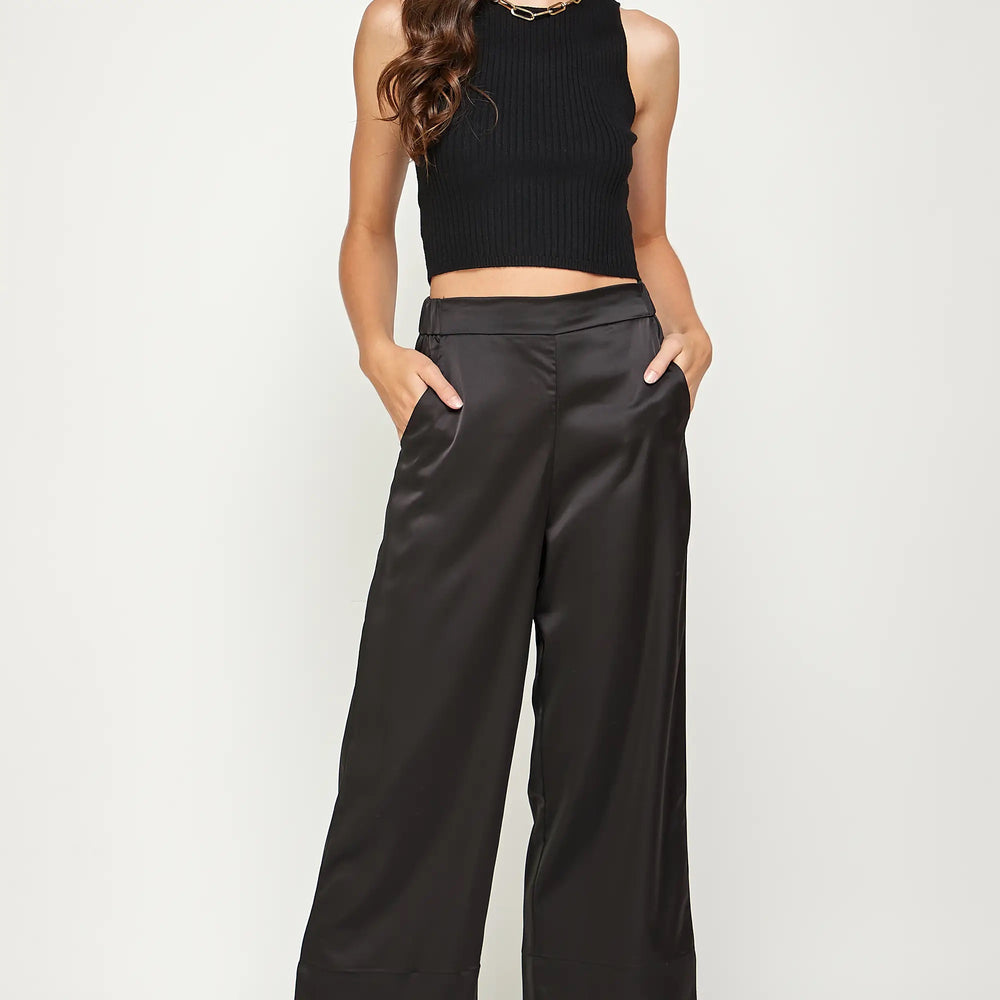 Satin Sheen Cropped Dress Pant