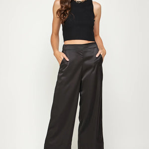 Satin Sheen Cropped Dress Pant